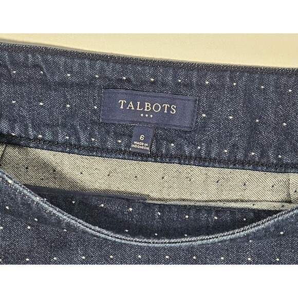 TALBOTS Stretch Denim Jean Pencil Skirt  Dark Wash Size 6 Polka Dot No Slit C144 - Picture 2 of 5